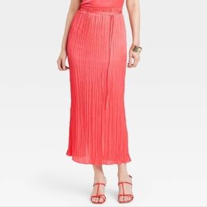 Women's Textured Crinkle Satin Midi Skirt - A New Day Coral Pink XS